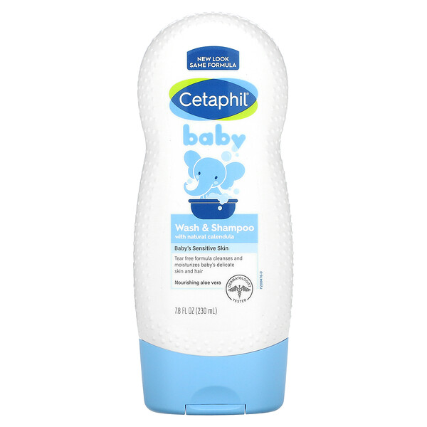 Cetaphil‏, Baby, תרחיץ ושמפו, עם ציפורן חתול (Calendula) אורגני, 230 מ"ל (7.8 fl oz)