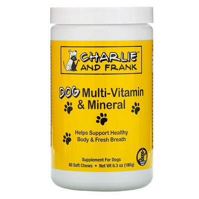 Charlie & Frank Комплекс мультивитаминов и минералов для собак, поддерживает свежее дыхание, 60 мягких жевательных таблеток