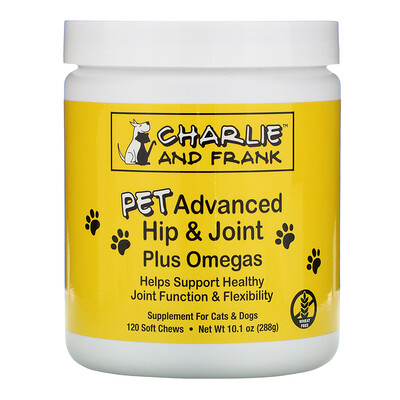 Charlie & Frank Улучшенная формула для здоровья суставов животных с омега-кислотами, для котов и собак, 120 мягких жевательных таблеток