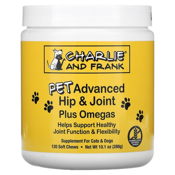 Charlie & Frank, Улучшенная формула для здоровья суставов животных с омега-кислотами, для котов и собак, 120 мягких жевательных таблеток