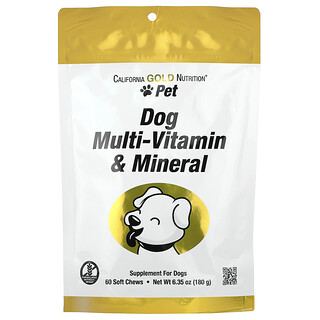 California Gold Nutrition, Köpekler İçin Multivitamin ve Mineral, 60 Yumuşak Çiğneme Tableti, 180 g