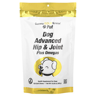 California Gold Nutrition, Animaux de compagnie, Complément avancé pour les hanches et les articulations des chiens, 120 friandises tendres à mâcher, 300 g