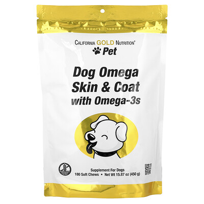 Product Image for California Gold Nutrition, Pet, Dog Omega Skin & Coat with Omega-3, 180 Soft Chews, 15.87 oz (450 g)
