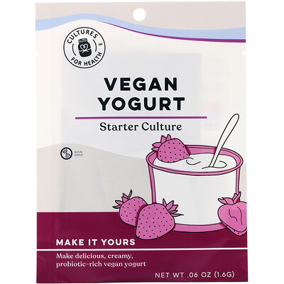 Купить Cultures for Health Vegan Yogurt, 4 Packets, .06 oz (1.6 g)