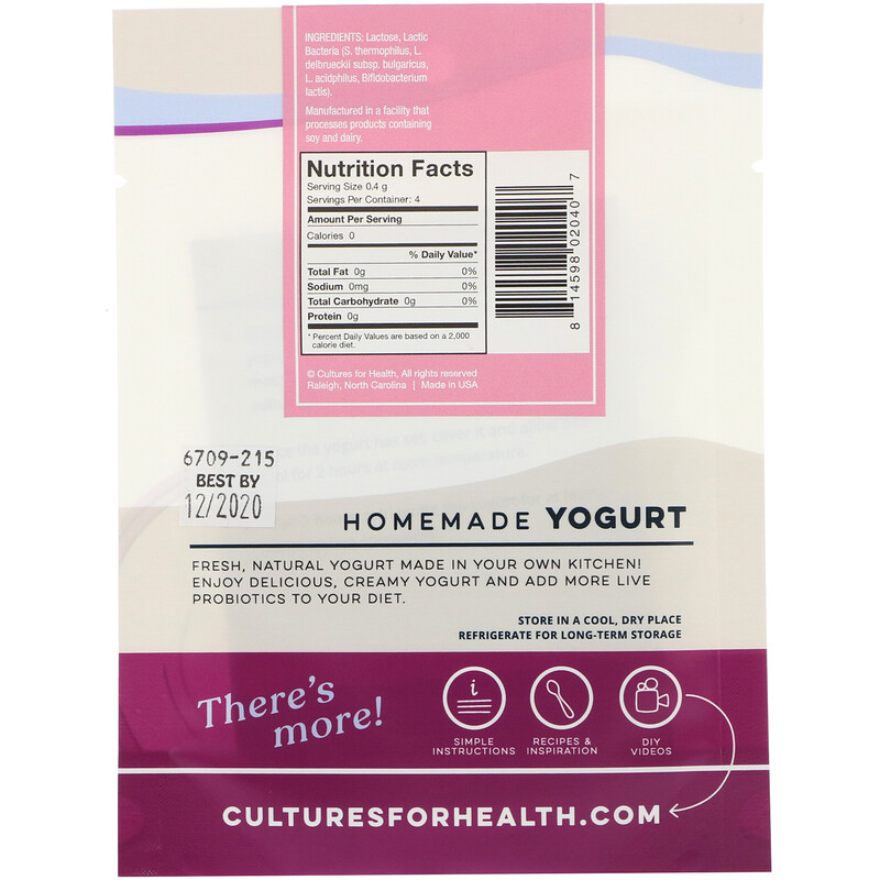 Cultures for Health, Yogurt, Traditional , 4 Packets, .06 oz (1.6 g