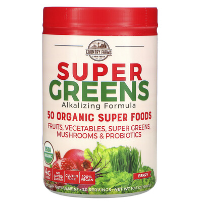 Country Farms Super Greens, Alkalizing Formula, Berry, 10.6 oz (300 g)