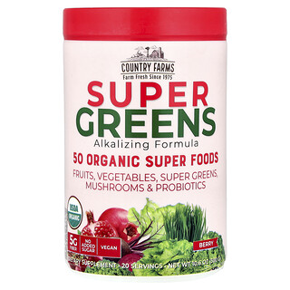 Country Farms, Super Greens, Fórmula alcalinizante, Baya`` 300 g (10,6 oz)
