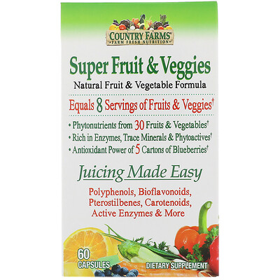 Country Farms Суперфрукт и овощи, формула с натуральными фруктами и овощами, 60 капсул