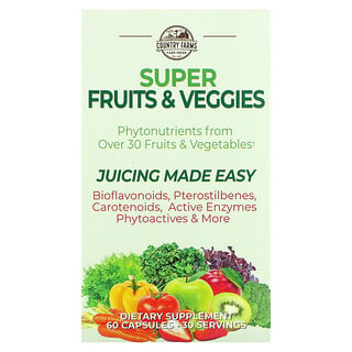 Country Farms, Суперфрукт и овощи, формула с натуральными фруктами и овощами, 60 капсул