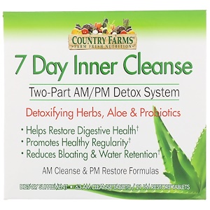 Отзывы о Country Farms, 7 Day Inner Cleanse, Two-Part AM/PM Detox System, 63 AM Cleanse Tablets, 21 PM Restore Tablets
