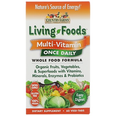 Живая еда, мультивитамин, один раз в день, 60 растительных таблеток