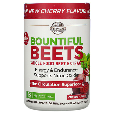 Country Farms Bountiful Beets, Whole Food Beet Extract, Cherry Flavor, 10.6 oz (300 g)