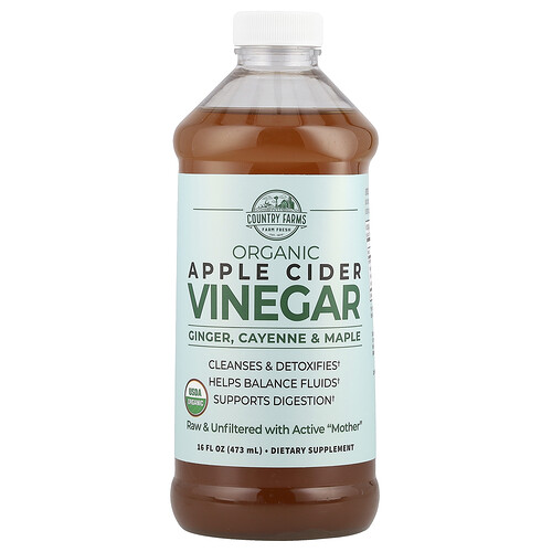 Country Farms, Oțet de cidru de mere organic cu ghimbir, cayenne și arțar, 16 fl oz (473 ml)
