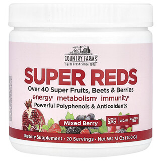 Country Farms, Super Vermelhos, Superalimento Energizante com Polifenóis, Sabor de Frutas, 7,1 oz (200 g)