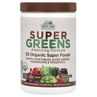 Country Farms, Super Greens, Formule alcalinisante, Chocolat, 300 g