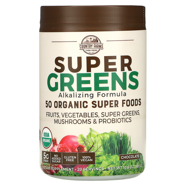 Super Greens,，鹼性配方，巧克力味，10.6 盎司（300 克）