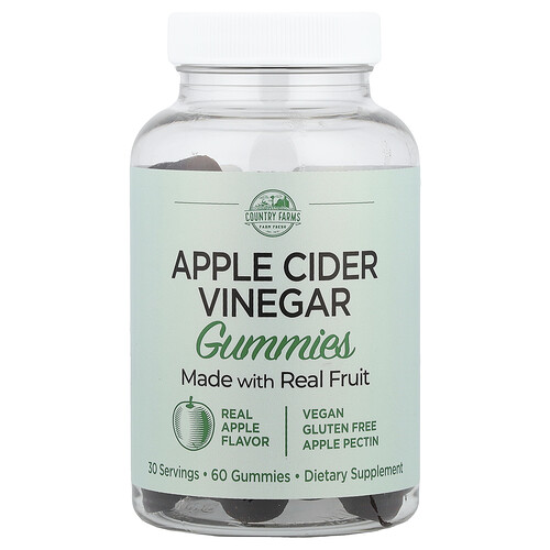 Country Farms Apple Cider Vinegar Gummies, Real Apple, 60 Gummies (250 mg per Gummy)