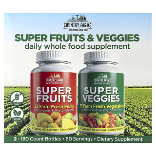 Country Farms, Super Fruits & Super Veggies, Superfrüchte und Supergemüse, 2er Pack, je 180 Kapseln