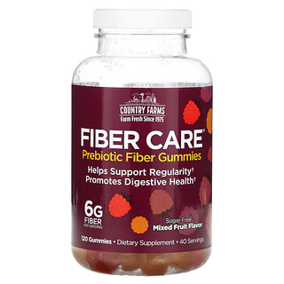 Country Farms‏, Fiber Care ، علكات البريبيوتك ، فواكه مشكلة ، 6 جم ، 120 علكة ، (2 جم لكل علكة)