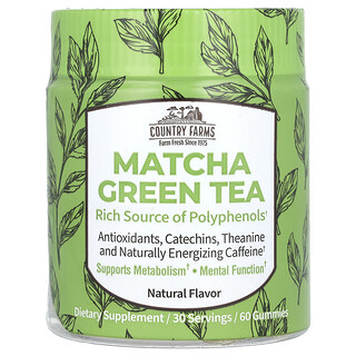 Country Farms, Té verde matcha, Natural, 60 gomitas (12,5 mg por gomita)