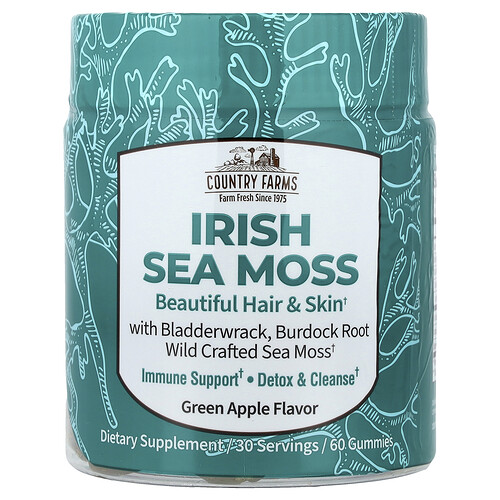 Country Farms Irish Sea Moss Gummies, Green Apple , 60 Gummies