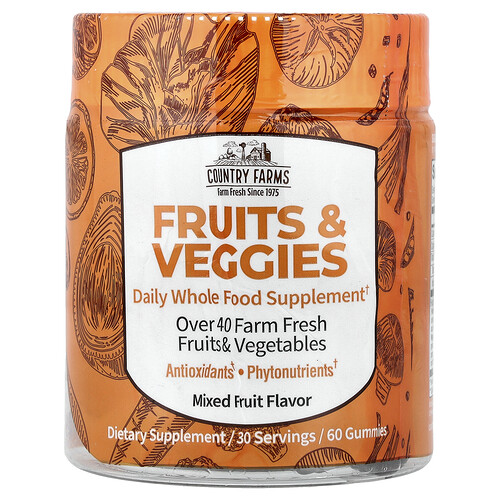 Country Farms, Fruits & Veggies, tägliches Vollwert-Nahrungsergänzungsmittel, gemischte Früchte, 60 Fruchtgummis