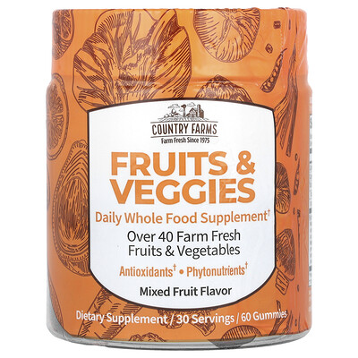 Photos - Vitamins & Minerals Country Farms Country Farms, Fruits & Veggies, Daily Whole Food Supplement, Mixed Fruit, 60 Gummies CFM-13335