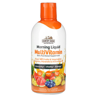 Product Image for Country Farms, Morning Liquid Multivitamin, Tropical Fruit, 32 fl oz (946 ml)