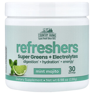 Country Farms, Refreshers, Superverduras y electrolitos, Mojito de menta, 198 g (6,98 oz)