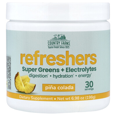 Product Image for Country Farms, Refreshers, Super Greens + Electrolytes, Pina Colada, 6.98 oz (198 g)