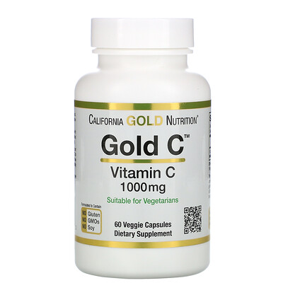 California Gold Nutrition Gold C, витамин C, 1000 мг, 60 растительных капсул