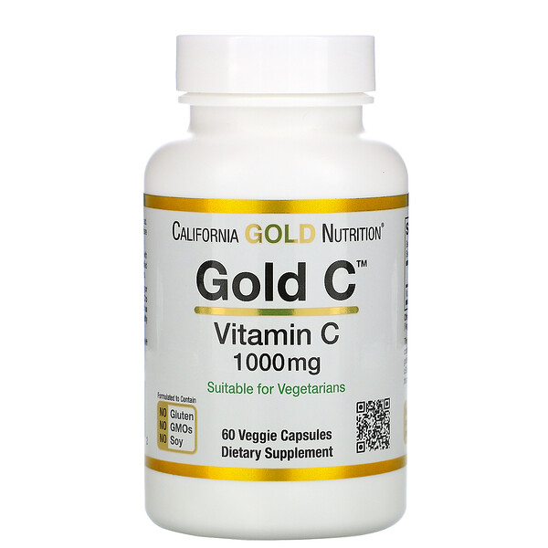 California Gold Nutrition, Gold C, витамин C, 1000 мг, 60 вегетарианских капсул