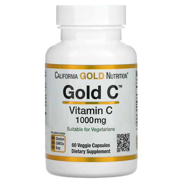 California Gold Nutrition‏, Gold C, ויטמין C‏, 1,000 מ"ג, 60 כמוסות צמחיות