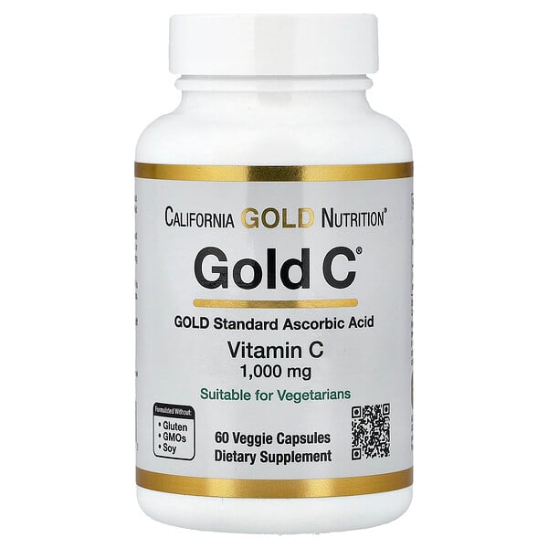 California Gold Nutrition Gold C®, USP Grade Vitamin C, 1,000 mg, 60 Veggie Capsules