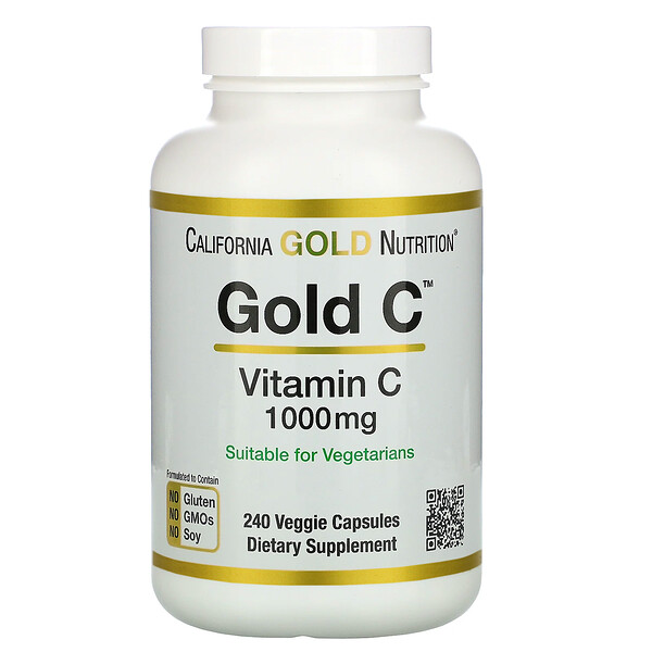 California Gold Nutrition, Gold C, витамин C, 1000 мг, 240 вегетарианских капсул