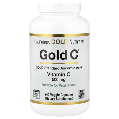 California Gold Nutrition, Gold C®, Vitamina C verificada por la Farmacopea de EE. UU. (USP), 500 mg, 240 cápsulas vegetales