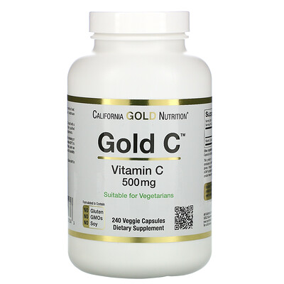 California Gold Nutrition Gold C, витамин C, 500 мг, 240 растительных капсул