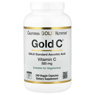 California Gold Nutrition, Gold C®, vitamina C certificată de USP, 500 mg, 240 capsule vegetale