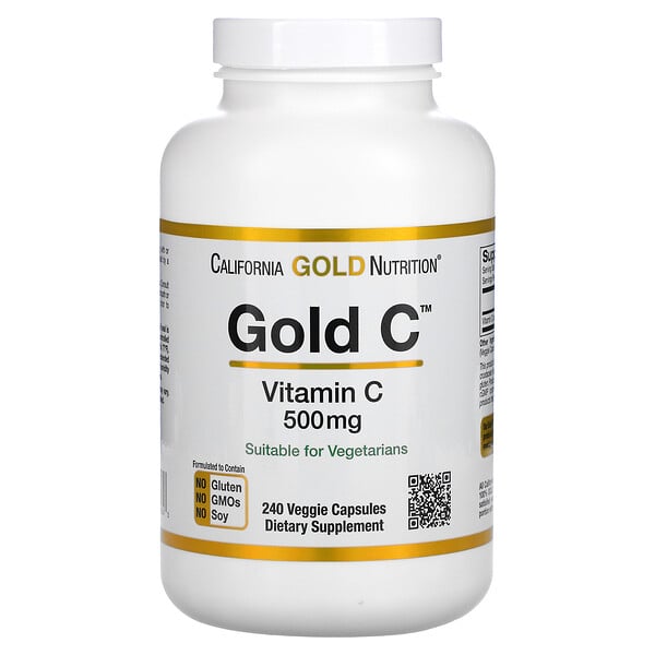 California Gold Nutrition, Gold C, витамин C, 500 мг, 240 вегетарианских капсул
