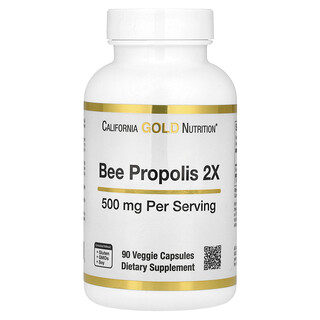California Gold Nutrition, Propolis d'abeille 2X, Extrait concentré, 500 mg, 90 capsules végétariennes