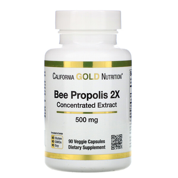 California Gold Nutrition, пчелиный прополис 2X, концентрированный экстракт, 500 мг, 90 растительных капсул