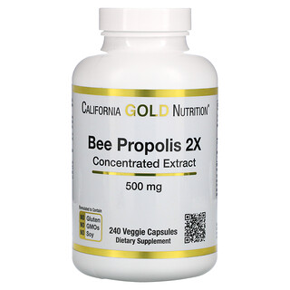California Gold Nutrition, Bee Propolis 2X, Bienenpropolis 2X, konzentriertes Extrakt, 500 mg, 240 vegetarische Kapseln