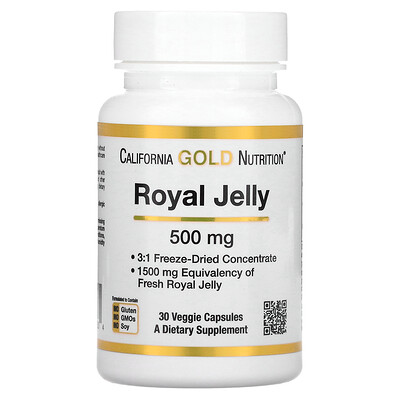 

California Gold Nutrition Royal Jelly Concentrated & Freeze Dried 500 mg 30 Veggie Caps