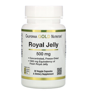 California Gold Nutrition, Jalea real, Concentrada y liofilizada, 500 mg, 30 cápsulas vegetales