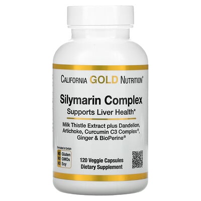 California Gold Nutrition Комплекс силимарина экстракт расторопши с одуванчиком артишок комплекс куркумина C3 имбирь и BioPerine® 120 растительных капсул