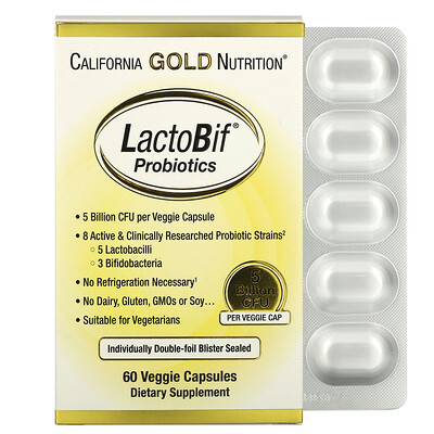 California Gold Nutrition LactoBif, пробиотики, 5 млрд КОЕ, 60 растительных капсул