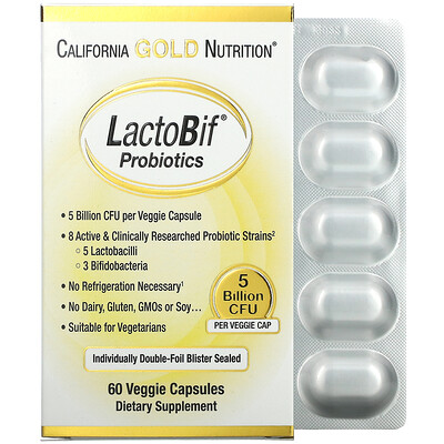 

California Gold Nutrition LactoBif, пробиотики, 5 млрд КОЕ, 60 растительных капсул