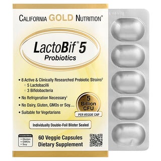 California Gold Nutrition, LactoBif® 5 Probiotics, 5 miliarde CFU, 60 capsule vegetale