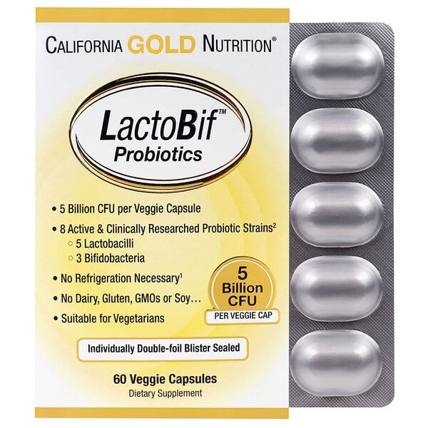 California Gold Nutrition, LactBif（ラクトビフ）プロバイオティクス、50億CFU、植物性カプセル60粒
