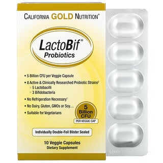 California Gold Nutrition, Probióticos LactoBif, 5000 millones de UFC, 10 cápsulas vegetales